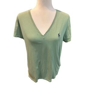 Polo Ralph Lauren V Neck T-Shirt Womens Large Green Short Sleeve Casual